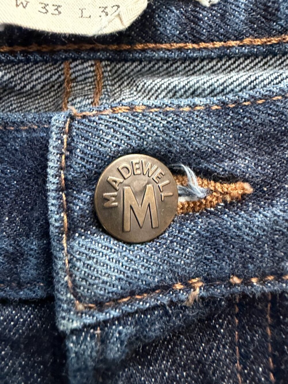 Madewell Men Japanese Selvedge Raw Indigo Relaxed Straight Jeans W33 L32 - Picture 7 of 15